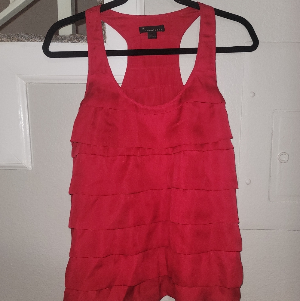 Hot pink (redish pink) ruffled tank top